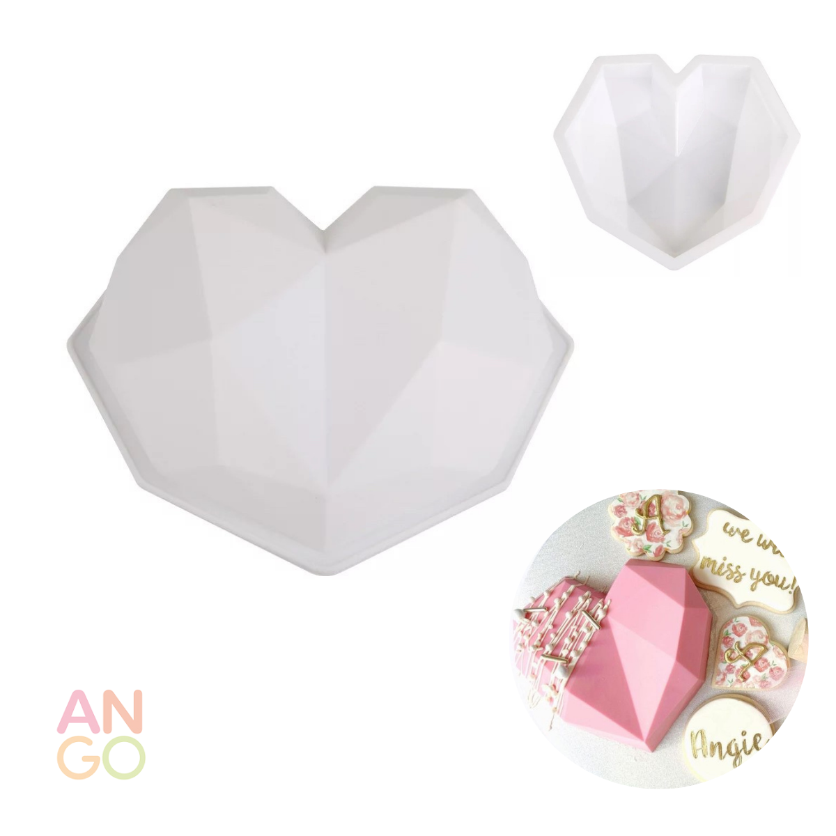 NALCY Diamante Corazón Forma Silicona 8 Cavidades Diamante 3D Molde Postre Molde de silicona de corazón de diamante 3D Diamante Corazón Silicona Molde 